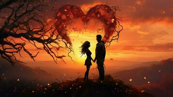 sunset romance two people embracing in nature photo