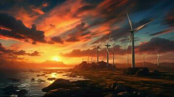 sunset sky powers wind and solar energy photo