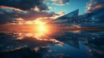 sunset sky reflects solar panel sustainable power generate photo