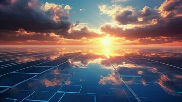 sunset sky reflects solar panel sustainable power generate photo