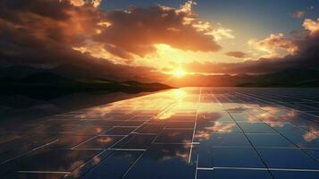 sunset sky reflects solar panel sustainable power generate photo