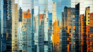 tall modern building reflects abstract cityscape pattern photo