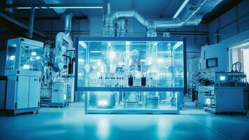 technology and equipment in a blue laboratory photo