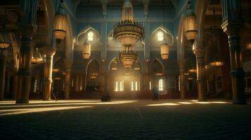 el dentro de un mezquita con un grande alfombra y un grande foto