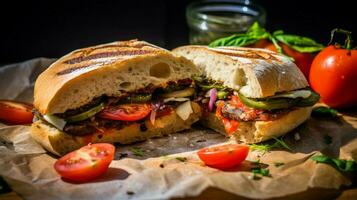 tostado ciabatta Fresco tomate A la parrilla vegetal hecho en casa foto