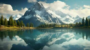 tranquil scene majestic mountain peak reflects in tranquil photo