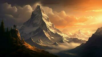 tranquilo escena espalda iluminado montaña pico aventuras foto
