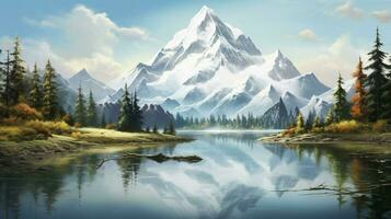 tranquil scene majestic mountain peak reflects in tranquil photo