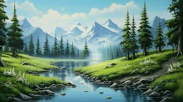 tranquil scene mountain reflection forest blue summer photo