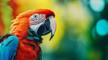 tropical macaw perched vibrant feathers in focus photo