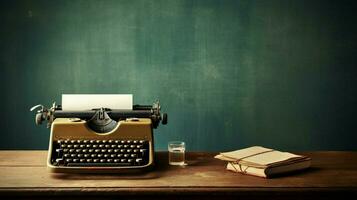 typewriter on old table nostalgia and history scene photo