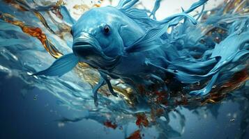 underwater animal in blue liquid abstract chaos photo