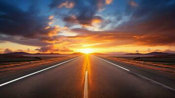 vanishing point on empty road sunset beauty photo