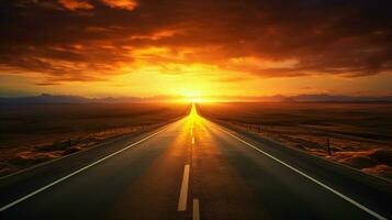 vanishing point on empty road sunset beauty photo