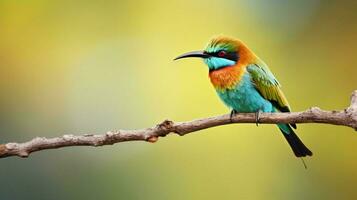 vibrant bee eater perched on branch watching photo