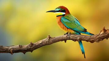 vibrant bee eater perched on branch watching photo