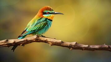 vibrant bee eater perched on branch watching photo