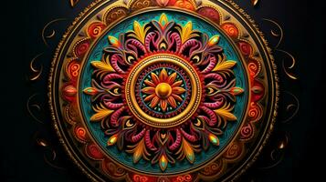 vibrant circular mandala depicts indian cultural elegance photo