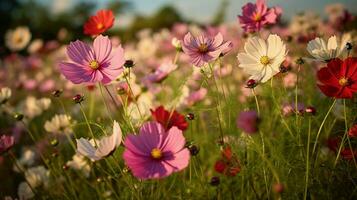 vibrant cosmos flower bouquet decorates uncultivated mead photo