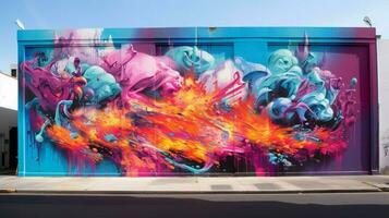 vibrant colors spray chaos on city walls photo