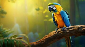 vibrant gold and blue macaw perched in nature photo