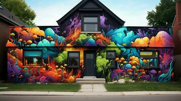 vibrant graffiti mural depicts youth culture creativity photo