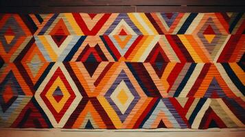 vibrant homemade kilim woven with wool patterns photo