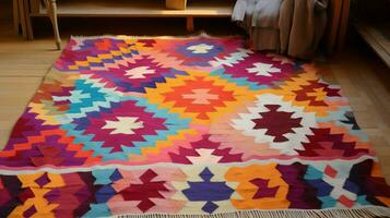 vibrant homemade kilim woven with wool patterns photo