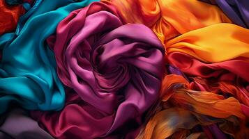 vibrant silk textiles in a colorful heap photo