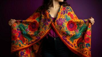 vibrant wool shawl woven with intricate embroidery photo