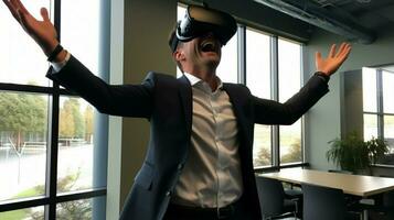 virtual reality simulator brings success to businessman photo