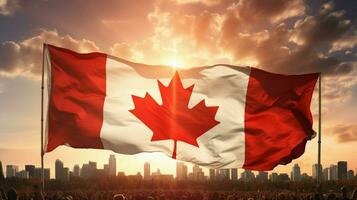 waving canadian flag symbolizes pride and patriotism photo