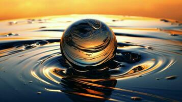 wet sphere on reflective water abstract beauty photo