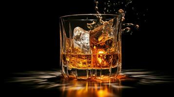 whisky en hielo en brillante vaso movimiento foto