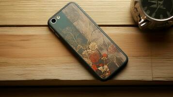 wireless elegance modern smart phone on rustic wood photo