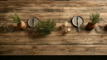 wooden planks in rows create rustic tabletop decor photo