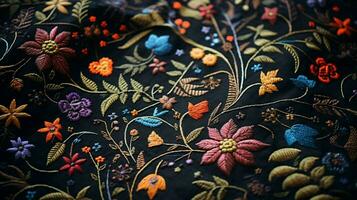 woven wool textile with ornate embroidery pattern photo
