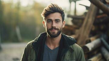 young adult man confident and serious looking at camera photo