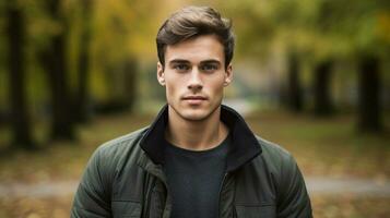 young adult man confident and serious looking at camera photo