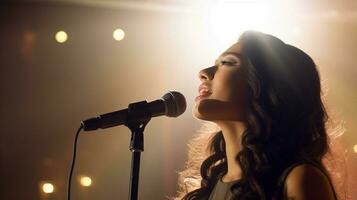 young adult singer performs under stage spotlight photo