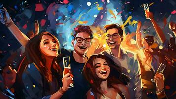 young adults enjoying a cheerful nightlife party photo