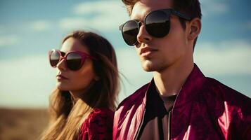 young adults in sunglasses protective eyewear outdoors photo
