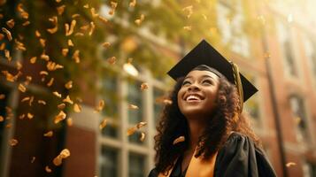 young african american woman celebrates graduation success photo