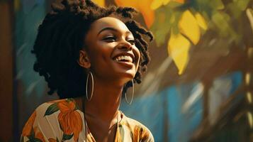 joven africano mujer sonriente con confianza al aire libre foto