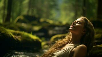 young woman enjoying the beauty of nature in a tranquil photo