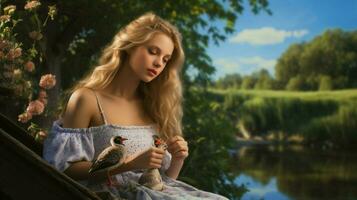 young woman enjoys the beauty of nature in a rural scene photo