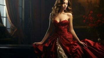 young woman in elegant dress exudes sensuality photo