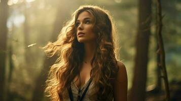 young woman in forest beauty in nature looking away photo