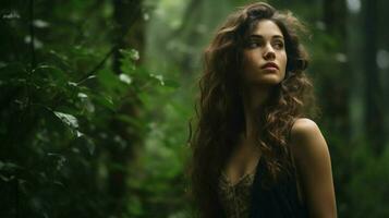 young woman in forest beauty in nature looking away photo