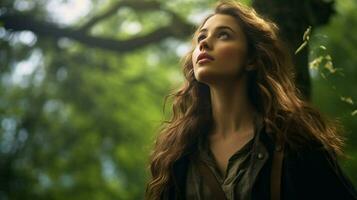 young woman in forest beauty in nature looking away photo